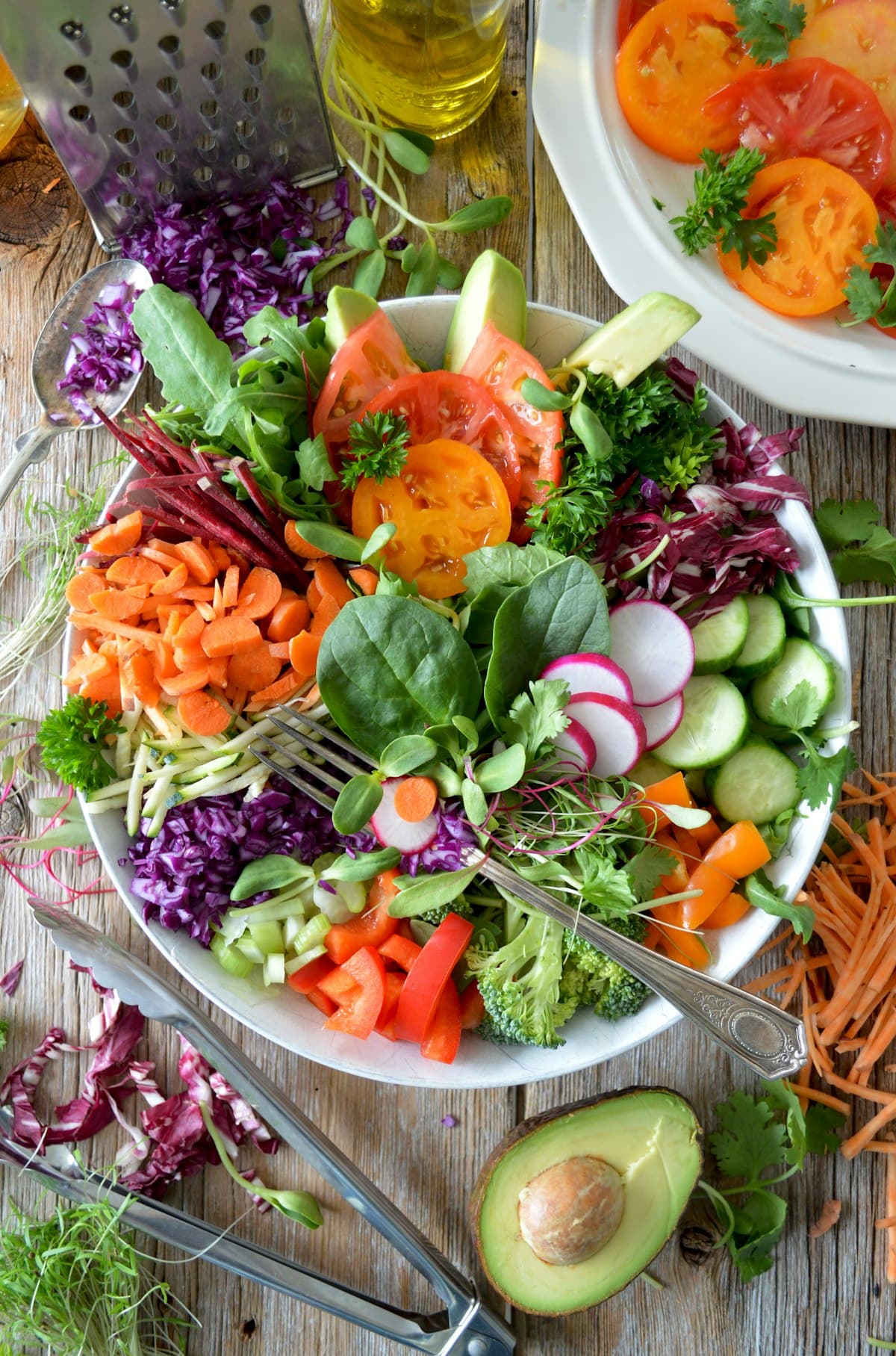 Healthy Dinner Salad with fresh vegetables, paneer, corn, and chickpeas